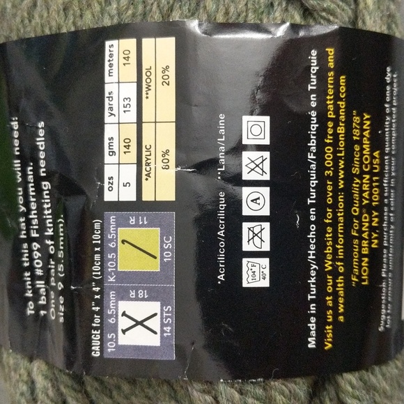 #42.NWT Lion Brand Yarn Wool-Ease Chunky. Color: Army Green (Villow) - Picture 4 of 6